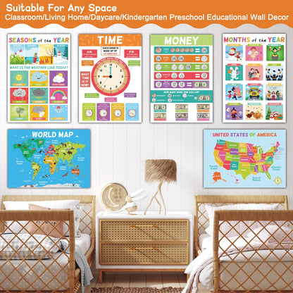 18 Educational Posters for Toddlers 1-3, Learning Posters for Kids Ages 3-5, ABC Poster Alphabet Poster for Preschoolers, Kindergarten Preschool Decor for Wall, Homeschool PreK Classroom Must Haves