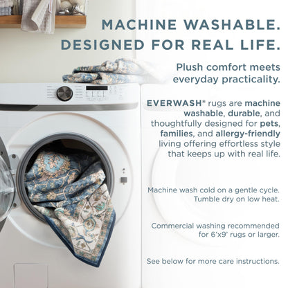 EVERWASH Haven Floral Trellis Machine Washable Area Rug with Airflo Technology for Easy Clean, Ultra-Soft Non-Slip Rug with Built-in Pad, Pet, Family & Allergy Friendly Rug, Ivory, 8'x10'