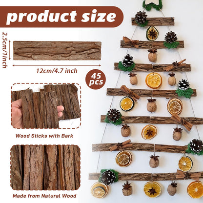 LEBERY Natural Tree Barks Wood Strips 45 Pcs Wood Bark for Crafts Rustic Unfinished Tree Barks Planks Wooden Craft Sticks Wood Log Twigs for DIY Crafts Photo Props Fairy Garden Home Decor