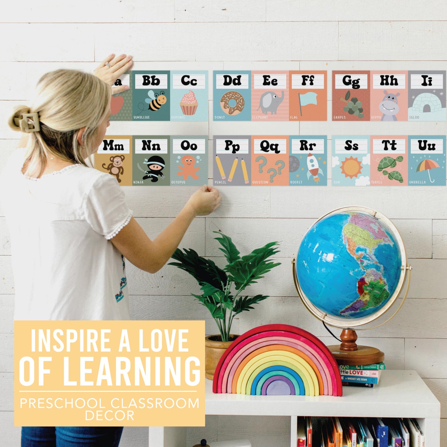 Hadley Designs Alphabet for Classroom Wall Decor - ABC Posters for Classroom Wall Chart Preschool & Kindergarten, ABC Letters & Number Line Elementary, Alphabet Cards, Retro Classroom Decor