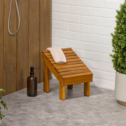 JONATHAN Y Saru Solid Acacia Wood Shower Foot Rest for Shaving Legs, 11.8" Minimalist Water-Resistant Slanted Spa Stool for Inside Shower, Natural STL1004A