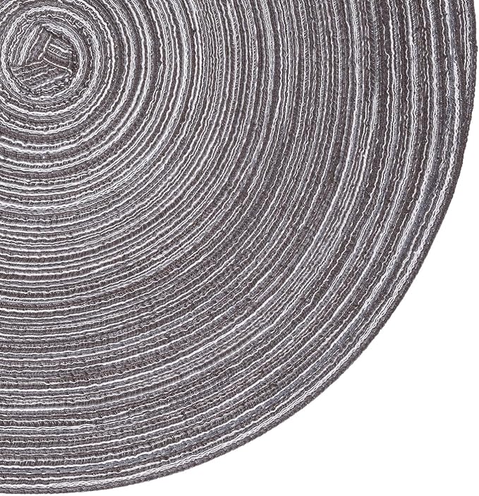 SHACOS Round Braided Placemats Set of 6 Round Table Mats 15 inch Cotton Washable for Holiday Party (Black Grey, 6)