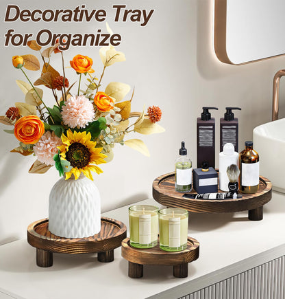 LINGXIANSENG 3 Pcs Wooden Risers for Display, Round Wood Riser Plant Stand 5/6/8" Pedestal Stand, Flower Pot Holder Small Planter Tray for Kitchen Home Décor (Brown)