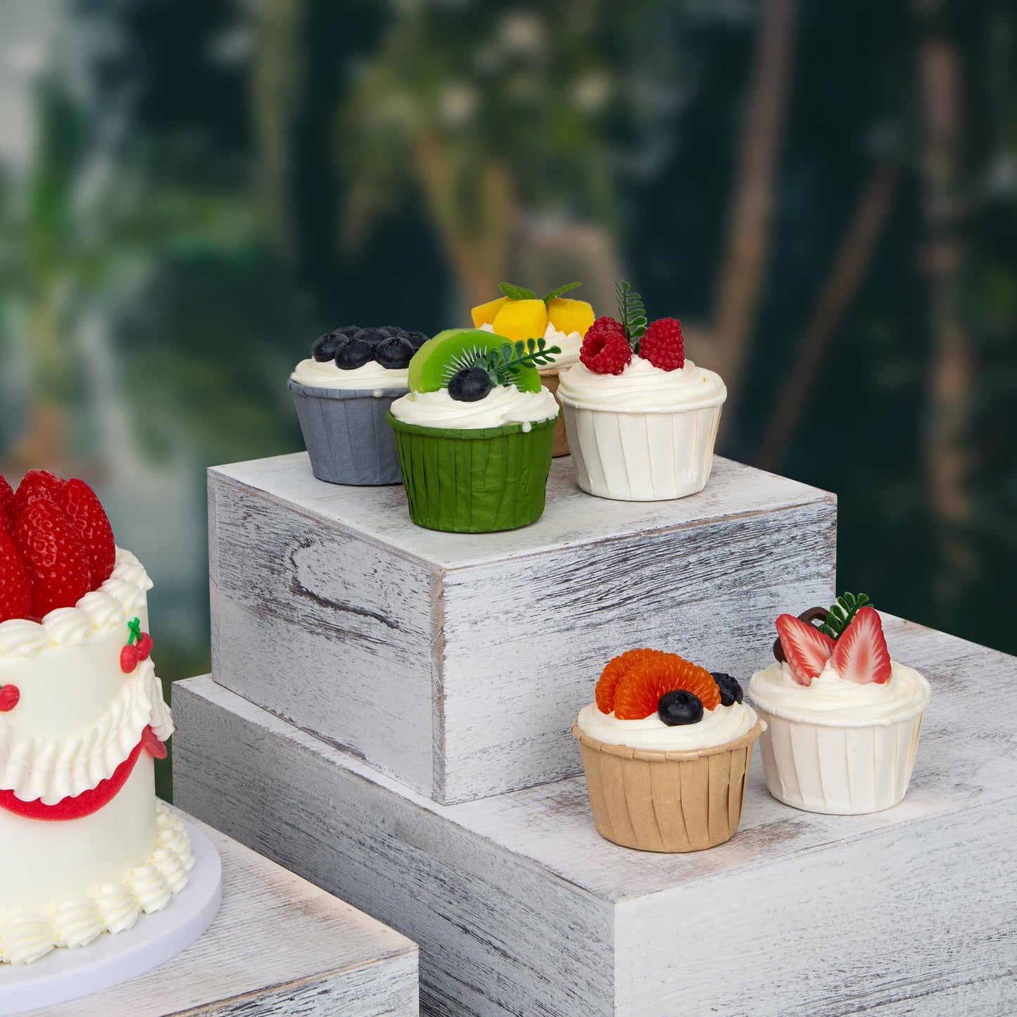 WEASATRY 4 Pieces Wooden Cake Stands,Antique White Cupcake Stands for Display,12 inches Square Wooden crates,Wood Display risers for Wedding,Birthday Party,Christmas,etc. (Antique White)