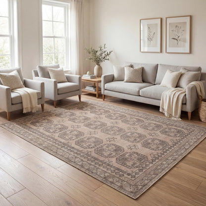 Kuden 6x9 Area Rug, Machine Washable Area Rug with Non-Slip Backing, Vintage Style, Soft, Easy Clean, Low Pile Rug for Living Room, Bedroom, Dining Room