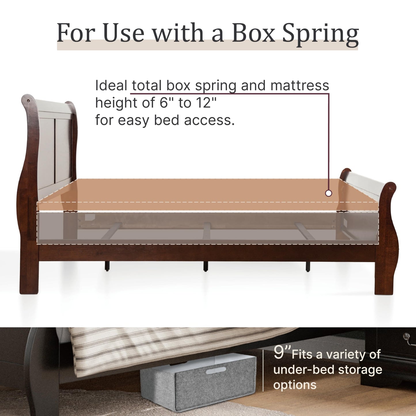 Furniture of America Louis Philippe Traditional Solid Wood 3 Piece Bedroom Set, Queen Bed Frame and Nightstands Set of 2, Sleigh Design Bedframe with Headboard and Footboard, Box Spring Needed, Cherry