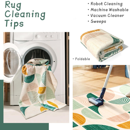 MUJOO Green Runner Rug Washable,Boho 2x8 Area Rugs for Hallways Kitchen Bedroom Entryway Bathroom,Non Slip Carpet Long Mat Indoor,Soft Modern Abstract Sage Green