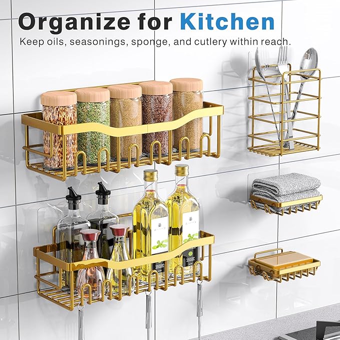 EUDELE 5-Pack Rustproof Stainless Steel Shower Caddy – No Drill Adhesive