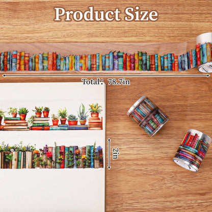 6 Rolls Book-Themed PET Tape, PET Tape Stickers for Journaling, Library and Nature-Inspired Floral washi Stickers Book Journal Supplies for DIY Crafts, Gift Wrapping, Scrapbooking and Journaling