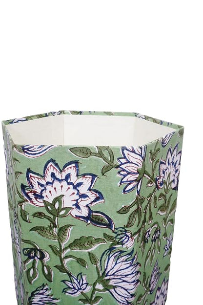 Generic 3.3 Gallon Cotton Hand Block Printed Paper Waste Basket |Small Decorative Trash Can for Housewarming Gifts in Living Room, Bedroom, Bathroom | Eco-Friendly, Plastic-Free (1, D BLUE GREEN)