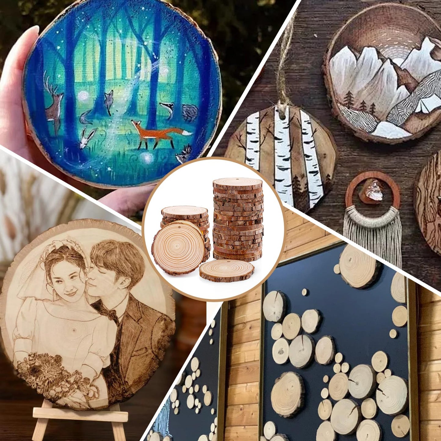 100 Pack Nature Wood Slices for Crafts,2.4-2.8In Unfinished Natural Wood Rounds.Wood Circles Predrilled with Hole and 20m Rope for Wooden Craft Supplies,Painting,Christmas Ornaments,DIY Gifts