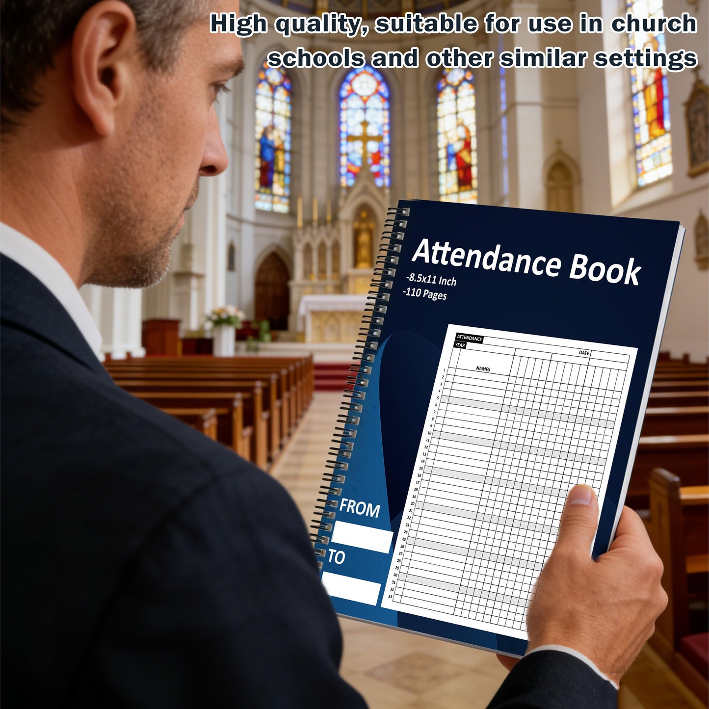 Attendance Book Large Format Spiral Bound 8.5 x 11 Inch attendance Tracker for Teachers Employees Church Coaches Sports and Classroom 110 Pages
