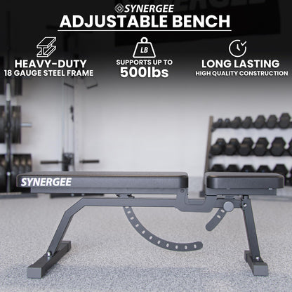 Synergee Adjustable Incline Workout Bench. Weight Bench for Dumbbell & Barbell Press Exercises & Workouts. Great for Commercial, Garage and Home Gym.