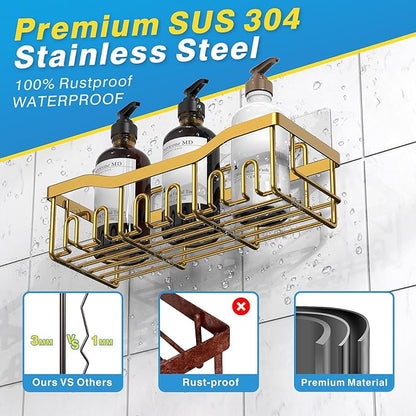 EUDELE 5-Pack Rustproof Stainless Steel Shower Caddy – No Drill Adhesive