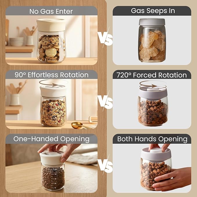 LAKUMIQI Overnight Oats Containers with Lids, 17oz Glass Jars with Airtight Lids, One-Hand 90° Twist-Off Wide Mouth Food Storage for Coffee Bean, Chia Pudding, Meal Prep, Pantry, Blue