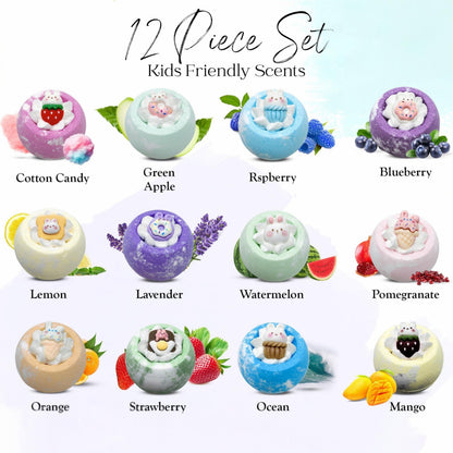 EvolutionUSA 12 Bloom Bath Bombs with Toys - Adorable Girl Bath Bomb Set, Bubbly Kids Bathbombs, Fizzy Bath Ball, Kids Bath Bombs for Girls, Childrens Bath Bomb Set Easter, Birthday, Christmas Gift