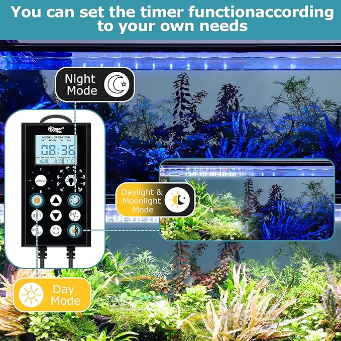 hygger 28W Aquarium Light, 24/7 & DIY Mode Fish Tank Light with Timer, IP68 Waterproof Full Spectrum, 8 Colors, 10 Brightness Day & Night Cycle Memory Function for 24-29 Inch Tank
