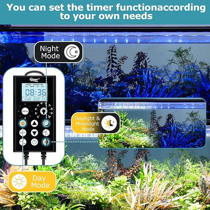 hygger 24W Aquarium Light, 24/7 & DIY Mode Fish Tank Light with Timer, IP68 Waterproof Full Spectrum, 8 Colors, 10 Brightness Day & Night Cycle Memory Function for 18-24 Inch Tank
