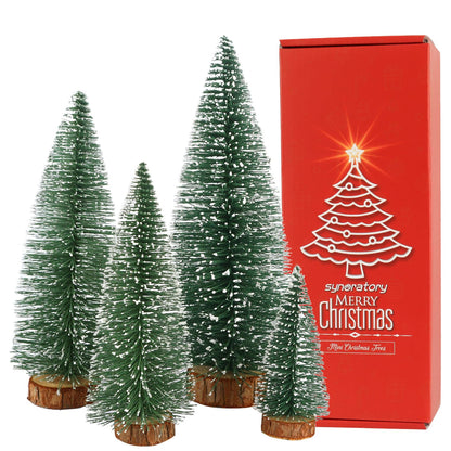 Small Christmas Tree,Mini Christmas Tree, Mini Pine Tree, Bottle Brush Fake Trees with Wooden Base for Tabletop Decorative (Plant Green)