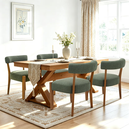 RNKSFX Upholstered Green Dining Chairs Set of 4, Walnut Wooden Kitchen & Dining Room Chairs, Mid Century Modern Fabric Farmhouse Dining Chairs Oversized Sturdy Rounded Chairs Curved Back