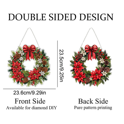 Diamond Art Hanging Kit for Adult,Special Shaped Rhinestone,DIY Acrylic Diamond Art Painting Window Pendants Home Garden Wall Hanging Kits Hanging Ornament,Double Sided. (Christmas Wreath)