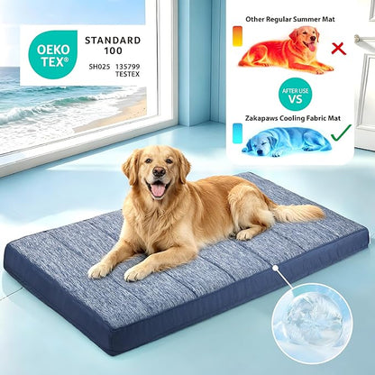 Cooling Dog Bed for 2XL Large Dogs - Orthopedic Pet Beds with Memory Foam, QMAX>0.5, Waterproof Removable Washable Cover for Hot Weather, Wander Blue, 47" L x 29" W x 3" H