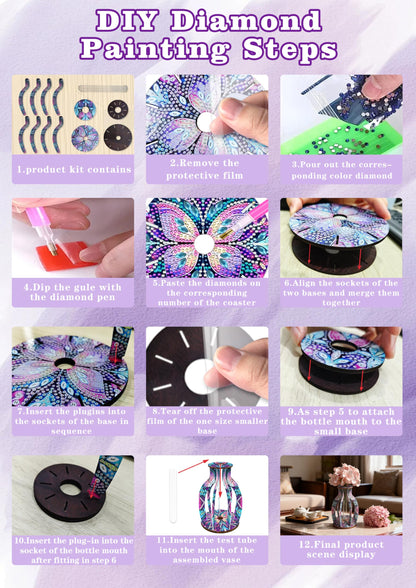 Diamond Art Kits for Adults,5D DIY Vase Flowers Spring Painting Kit Full Drill Gem Art with Painting Kits Creative Diamond Dots for Weddings Living Room Home Decor Coffee Desktop Female Gifts,Purple