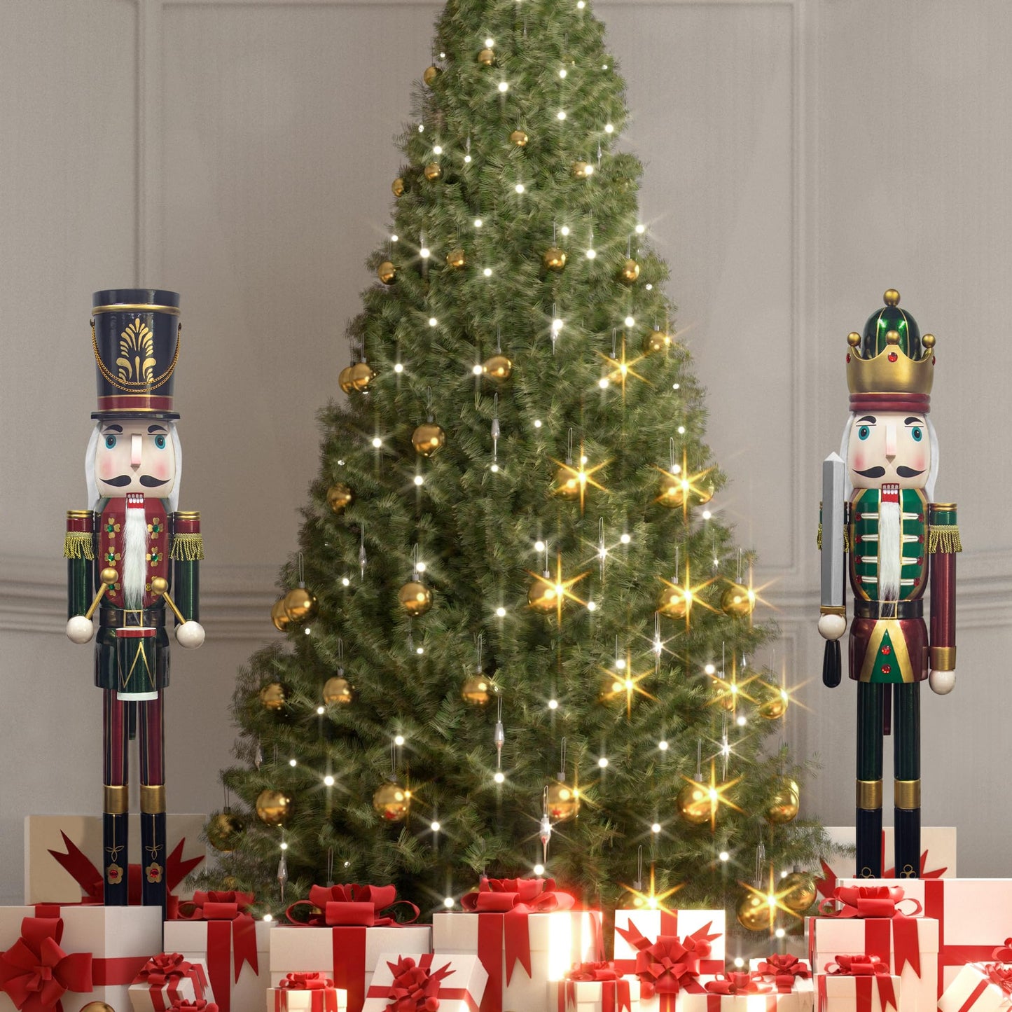 KI Store 4ft Christmas Nutcracker Wooden King Soldier Nutcracker Figurine for Front Door, Porch, Christmas Tree, Mantel, Fireplace