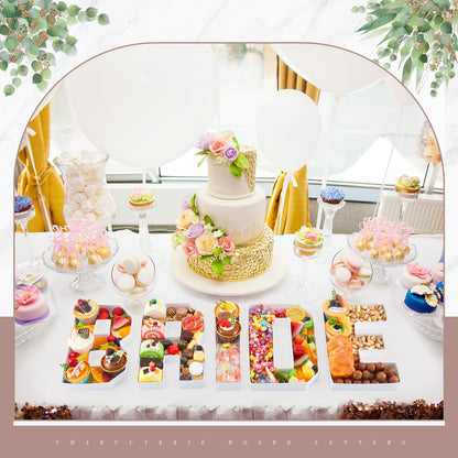 DoubleFill 5 Pcs Bride Charcuterie Letters Fillable, No Assembly Required Charcuterie Board Box Letter for Baby or Wedding Bridal Shower Food Trays Decorations, 10 x 8.27 x 1.18 Inch
