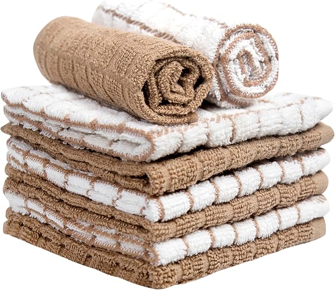 Bumble Premium Cotton Dish Cloths 12" x 12"| Tan Design | 405 GSM | Highly