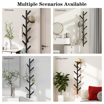 Prywot Coat Rack Wall Mounted - 9 Hooks, Coat Hooks for wall, Modern Metal Coat Tree for Hats, Jackets, Bags, Entryway Bedroom-Black (Height 37.8")