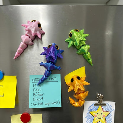 3D Printed Magnetic Axolotl Animals - 4PCS Articulated Salamander Toys for Adults, Decorative for Home, Office, Kitchen，Refrigerator, Metal Surfaces, Stocking Stuffers Bulk, Birthday Party Halloween