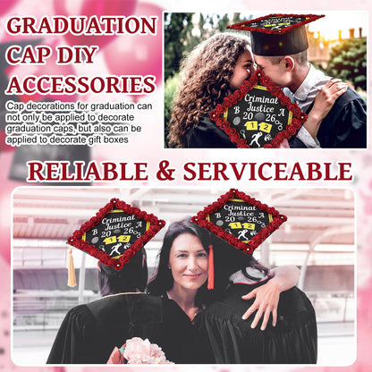 Dunzoom 39 Pcs Criminal Justice DIY Graduation Cap Decorations Set Grad Cap Topper Artificial Flowers Crime Scene-themed Number & Letter Stickers for Wreath Grad Hap Graduation Ceremony Party Supplies