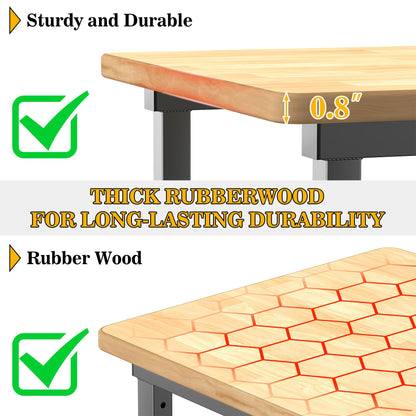 Ultrawall Workbench for Garage, 32"x18" Adjustable Height Work Table, Heavy Duty Rubber Wood Workstation for Workshop, Office, Home