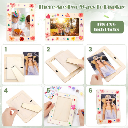 Fovths 30 Pcs Wooden Picture Frames for Crafts, 4 x 6 Inch DIY Wood Frames with Gem Stickers Acrylic Paint Brushes Palette, Unfinished Wood Photo Frame for DIY Painting Arts Projects Decorate