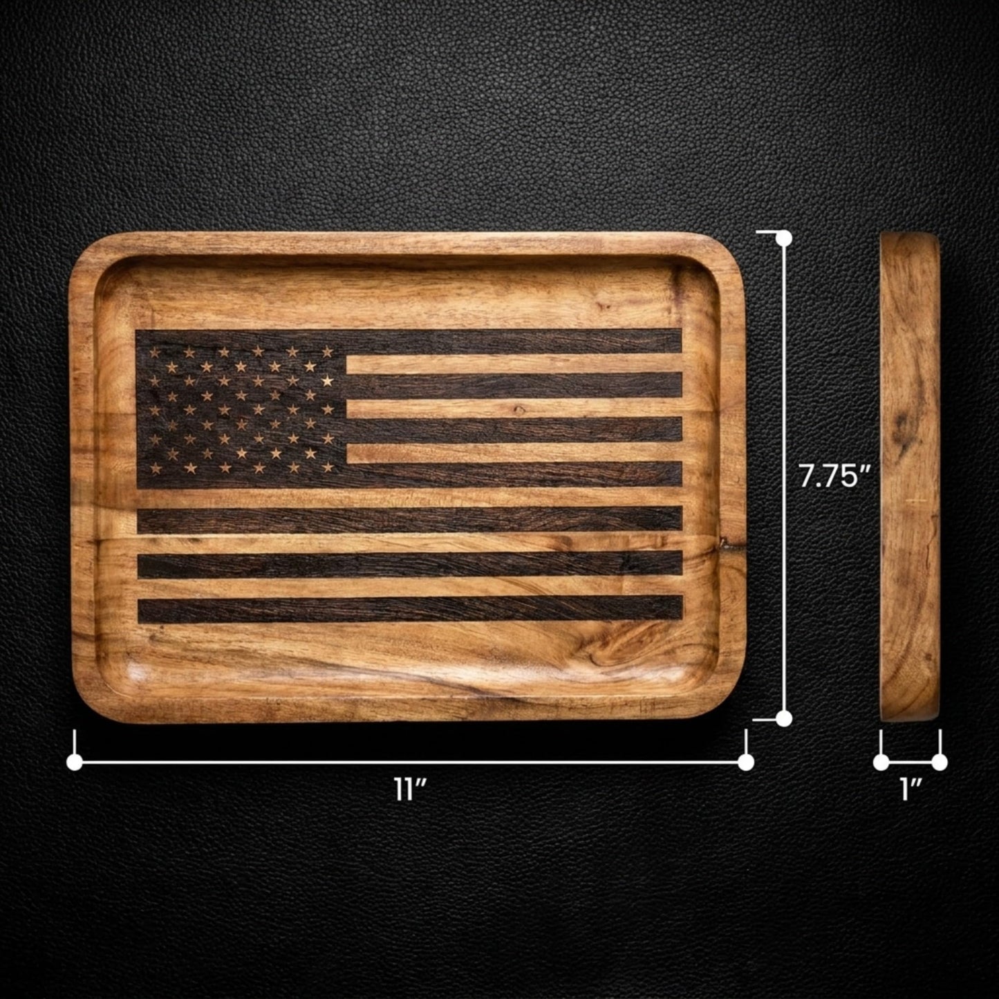 Guard The Line American Flag Valet Tray – Acacia Wood Catch All, EDC Tray – Every Day Carry Bedside Holder, Dump Tray EDC Organizer, Nightstand Organizer, Decorative Key Holder, 11 x 7.75 x 1 inches