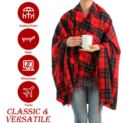 Peryiter 6 Pcs Christmas Red Plaid Throw Blanket Bulk with Tassel 50 x 67 Soft Warm Tartan Chenille Throw Fringe Blankets for Bed Couch Sofa Home Office Xmas Decor Gifts Travel Camping for All Season