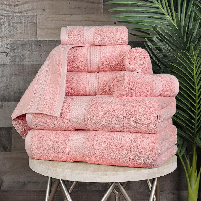 SUPERIOR Egyptian Cotton Pile 8 Piece Towel Set, Includes 2 Bath, 2 Hand