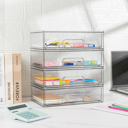 Vtopmart 12.1''W Clear Stackable Storage Drawers,6 Pack Acrylic Plastic Organizers Bins for Makeup Palettes, Cosmetics, and Beauty Supplies,Ideal for Vanity, Bathroom,Cabinet,Desk Organization