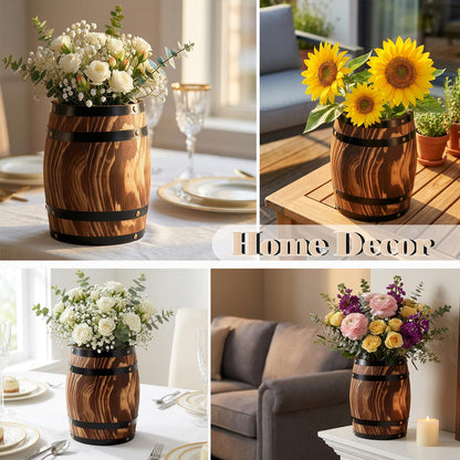 2Pcs Ippoulas Wooden Wine Barrel Planters 8" x 6.5" - Set of Rustic Wood Vases for Flowers, Centerpieces Decor | Wine Barrel Wedding, Party, Home Decoration