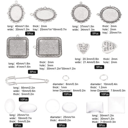 SUNNYCLUE 1 Box 65Pcs Wedding Bouquet Charms Memorial Picture Charm Oval Round Square Brooch Pins Glass Cabochons Silver Heart Pendants for Jewelry Making Women Men DIY 10Pcs Brooches Supply