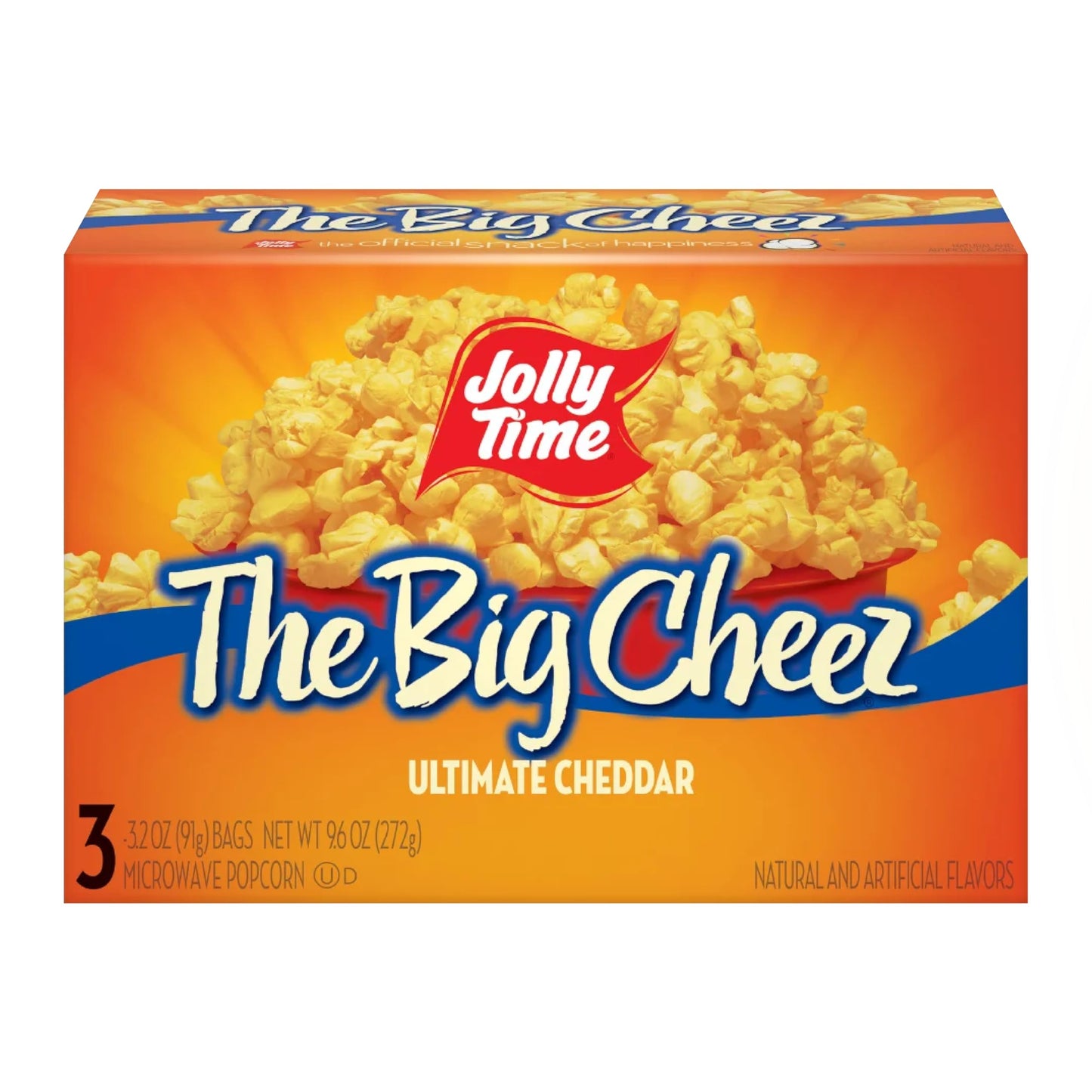 Jolly Time The Big Cheez, Cheddar Cheese Microwave Popcorn, 3.2oz Sharing Bag, 3 Bags Per Carton (The Big Cheez, 3.2 Ounce (Carton of 3))
