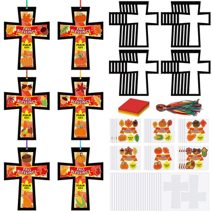 Chiisong 24 Sets Fall Blessings Crafts Kit DIY Tissue Paper Sign Crafts for Back to School Fall Harvest Thanksgiving Religious Christian Party Fun Home Actives