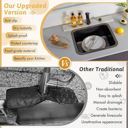 Quick Dry Stone Sink Splash Guard, 23.6" Extended Diatomaceous Earth Sink