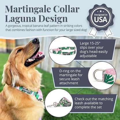 Lucky Love Dog Martingale Dog Collar - Adjustable, No-Slip, Comfortable, Durable, Soft Webbing & Stylish Patterned Collar for Male and Female Dogs Ideal for Training & Walking - Laguna, Large