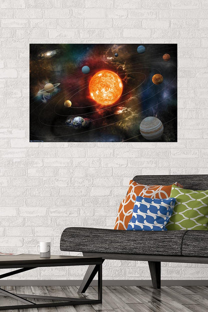 Orbiting Solar System Wall Poster, 34L" x 22.4W", Premium Unframed Version