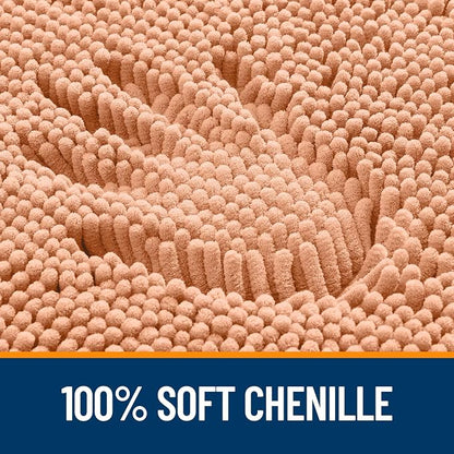 OLANLY Large Bathroom Rugs 59x35, Extra Soft Absorbent Chenille Bath Rugs, Rubber Backing Quick Dry, Machine Washable Bath Mats for Bathroom Floor, Tub and Shower, Home Decor Accessories, Peach