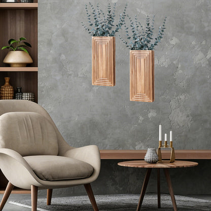 FancyPlus Wooden Wall Planter Vase, 2 Pack Brown Wood Hanging Vases with Fake Eucalyptus for Indoor Modern Boho Farmhouse Wall Art Decor for Home Indoor Kitchen Modern Farmhouse Bathroom