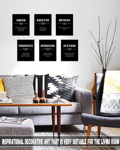 Drsoum Inspirational Office Wall Art - Motivational Quotes for Living Room - Encouraging Canvas Posters for Bedroom - Sayings for Wall Decor - 8” x10” x6 PCS (FRAMED)
