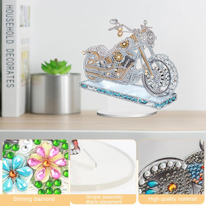 JISHSHAY Diamond Art Desk Ornaments Diamond Painting Desktop Decoration Gem Art Table Top Decorations Gem Painting Table Ornaments Mosaic Kits for Adults Desk Top Kits with Special Shape Motorbike